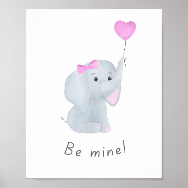 Affiche Mignonne 'Be Mine' Baby Girl Elephant Nursery Wall (Devant)