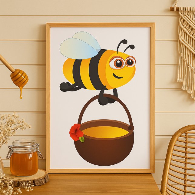 Affiche Mignonne Bee transportant un pot de miel avec fleu (Créateur téléchargé)