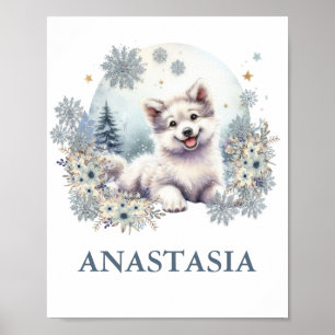 Affiche Mignonne bois bébé animal loup chien thème d'hiver