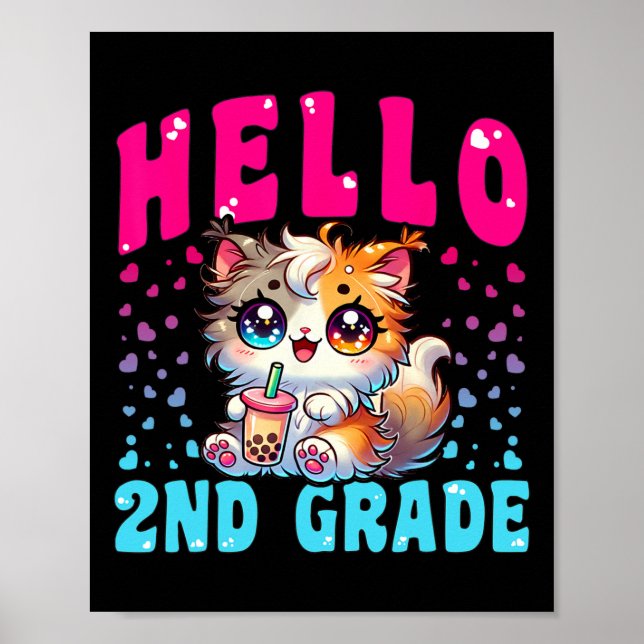 Affiche Mignonne Bonjour Filles Chat 2E Année Pour Premier (Devant)