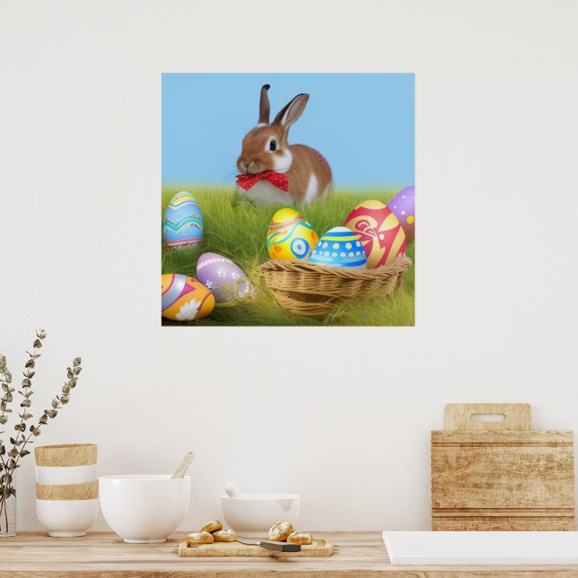 Affiche Mignonne Bunnyfor Pâques pour une humeur positive (Cuisine)
