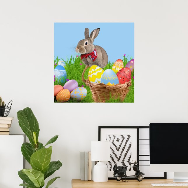 Affiche Mignonne Bunnyfor Pâques pour une humeur positive (Bureau à domicile)