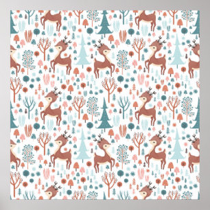 Affiche Mignonne cerf en Forêt Whimsical Noël Motif