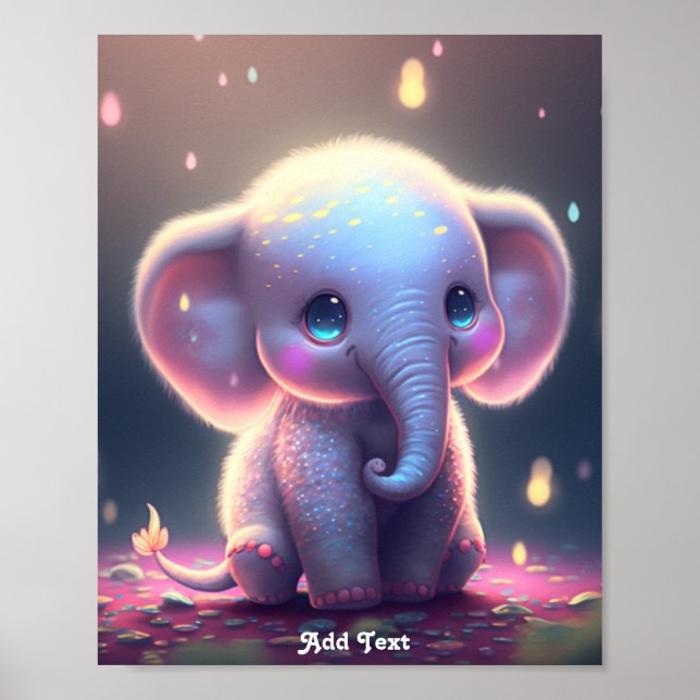 Affiche Mignonne Chambre de Bébé à l'Élégant Éléphant Rose (Devant)