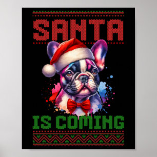 Affiche Mignonne Chien de taureau Français Santa Hat Vacan