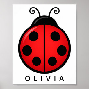 Affiche Mignonne coccinelle rouge personnalisée avec nom -