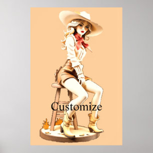 Affiche Mignonne cowgirl assise Thunder_Cove