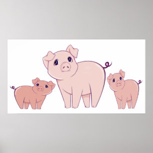 Affiche mignonne d'art de trois petite porcs