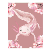 Affiche Mignonne d'Axolotl Rose à l'Aquarelle
