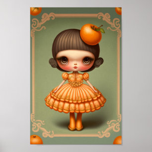Affiche Mignonne douce Grosse Orange Fille
