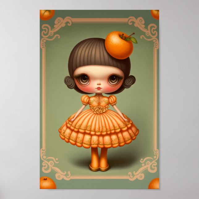 Affiche Mignonne douce Grosse Orange Fille (Devant)
