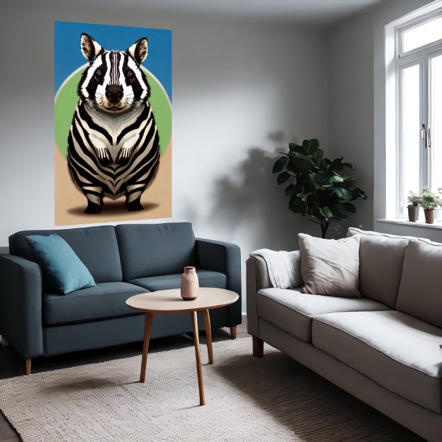 Affiche Mignonne et adorable hybride Wombat Zebra | Art AI (Créateur téléchargé)