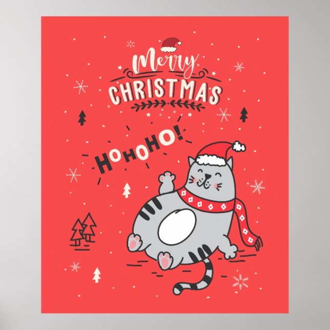 Affiche Mignonne et drôle Chat Noël joyeuses Salutations (Devant)