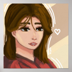 Affiche Mignonne fille Arrière - plan simple Art numérique