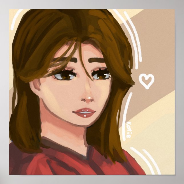 Affiche Mignonne fille Arrière - plan simple Art numérique (Devant)