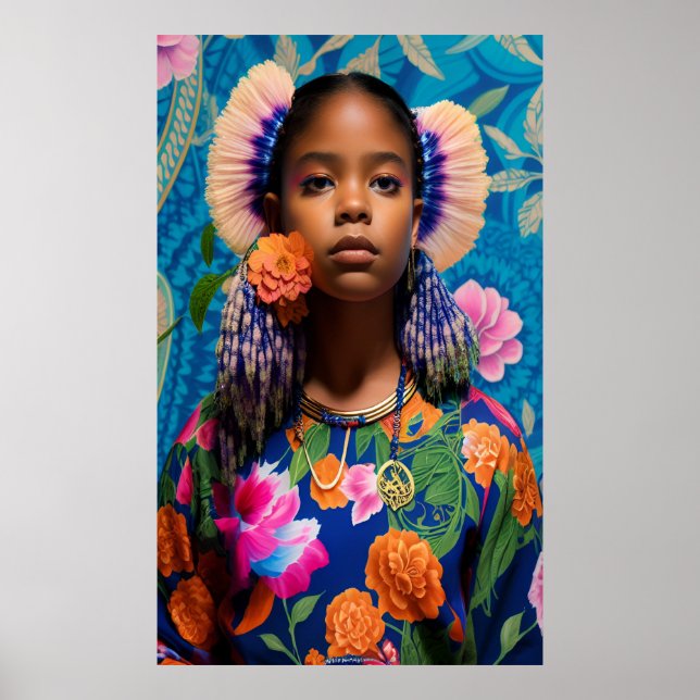 Affiche Mignonne fille aux fleurs orange (Devant)