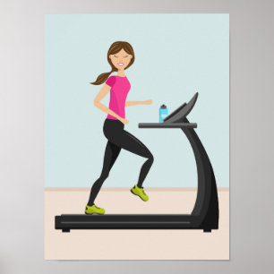Affiche Mignonne Fille Couchant Sur Un Tapis De Treadmill 