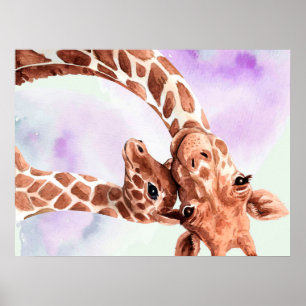 Affiche Mignonne Giraffe Maman Et Bébé, Cadeau Pour Fille