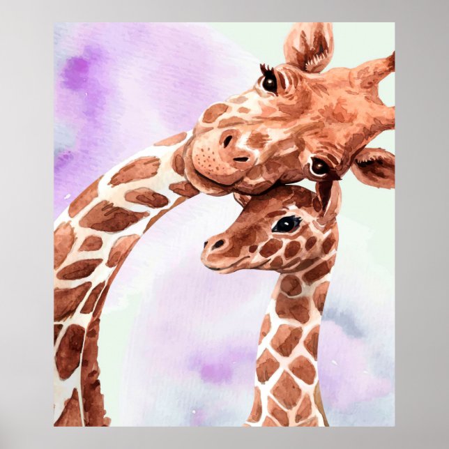 Affiche Mignonne Giraffe Maman Et Bébé, Cadeau Pour Fille (Devant)