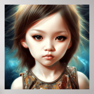 Affiche Mignonne gros yeux fille garçon Enfants Art modern