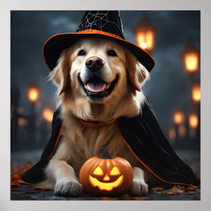 Affiche Mignonne Halloween Golden Retriever Chien Octobre