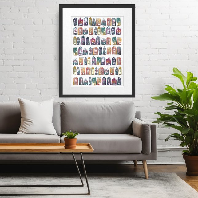 Affiche Mignonne Houses Colorées Amsterdam Maisons Aquarel (Cute Colorful Amsterdam Houses Watercolor Art Poster
Wall Art Custom Dutch Canal House)