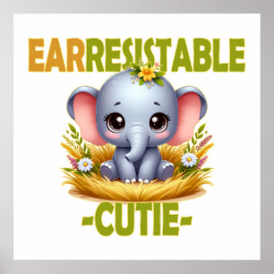 Affiche Mignonne irrésistible, jeu de mots amusant. Élépha