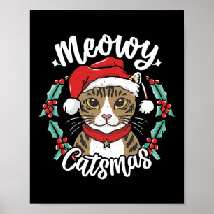 Affiche Mignonne Kitten Noël Chapeau de Noël Meowy Catmas 
