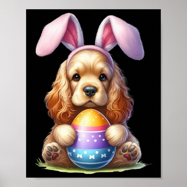 Affiche Mignonne Lapin Er Espagnol Chien Pâques Hug Oeufs  (Devant)