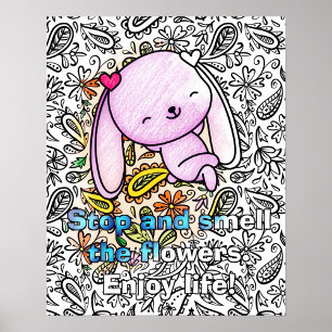 Affiche Mignonne Lapin Lounge en Fleurs Mignonnes Couleur