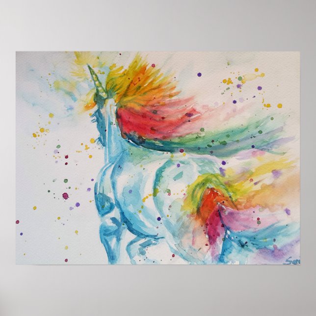 Affiche mignonne Licorne Arc-en-ciel Mon Cheval (Devant)