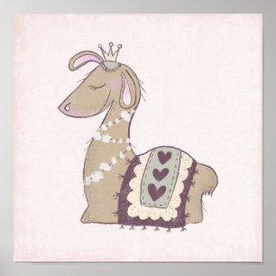 Affiche Mignonne Llama Princesse portant une couronne