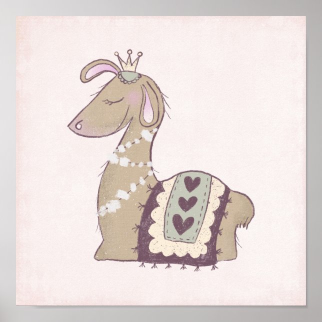 Affiche Mignonne Llama Princesse portant une couronne (Devant)