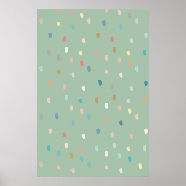Affiche Mignonne Multicolor Motif Dotty Sur Sage Green (Devant)