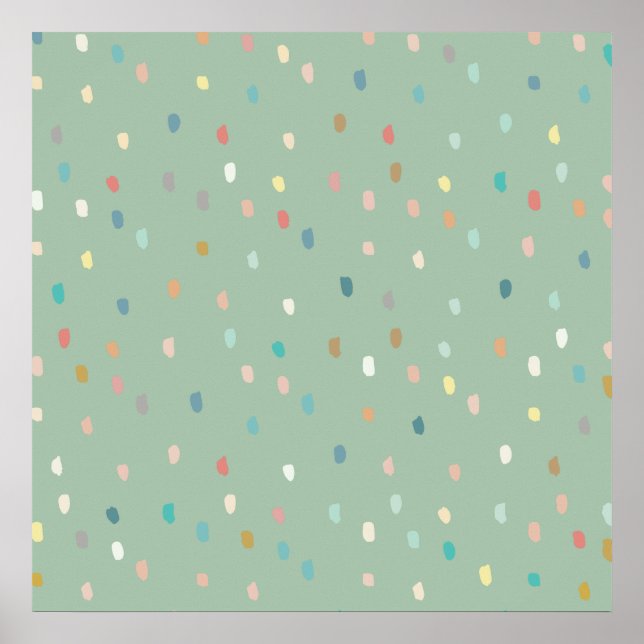 Affiche Mignonne Multicolor Motif Dotty Sur Sage Green (Devant)