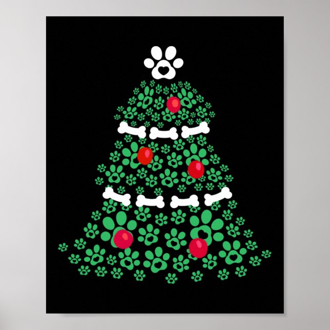 Affiche Mignonne Noël Chien Paw Arbre de Noël Chiot Amateu (Devant)