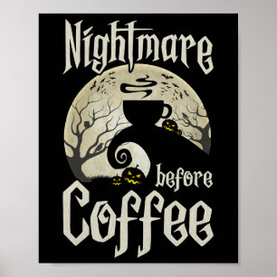Affiche Mignonne nuit effrayante avant café Halloween Fun