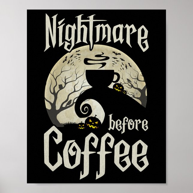 Affiche Mignonne nuit effrayante avant café Halloween Fun  (Devant)