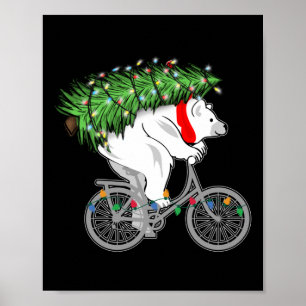 Affiche Mignonne Ours Portant Un Cadeau Arbre De Noël Pour