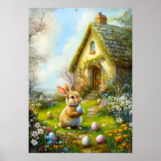 Affiche Mignonne Peinture Mur Bunny de Pâques (Devant)