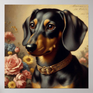 Affiche Mignonne peinture Vintage Dachshund