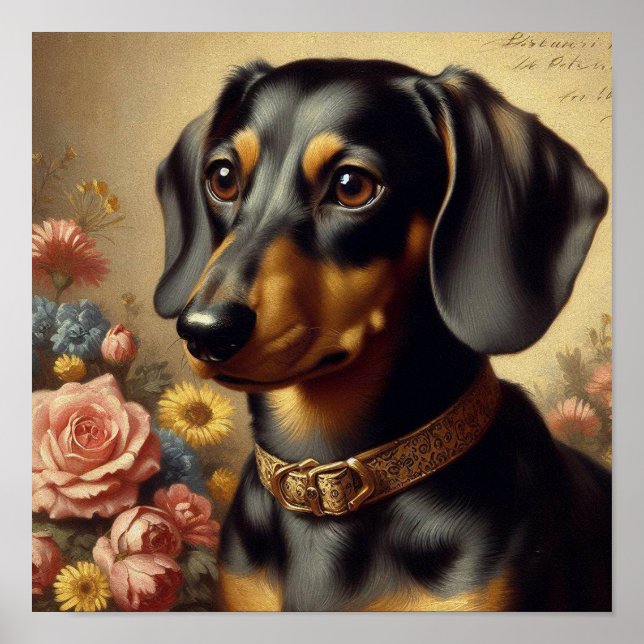 Affiche Mignonne peinture Vintage Dachshund (Devant)