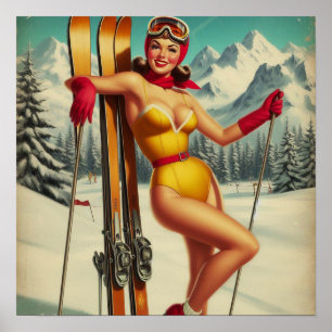 Affiche Mignonne Pin De Ski Vintage
