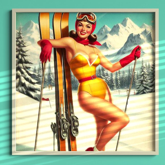 Affiche Mignonne Pin De Ski Vintage (Créateur téléchargé)