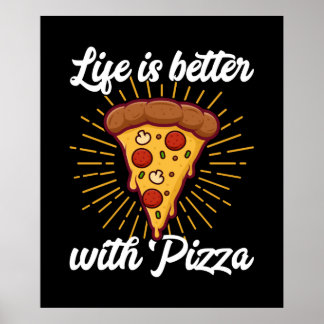 Affiche mignonne pizza vie mot art Commerce Vendeurs