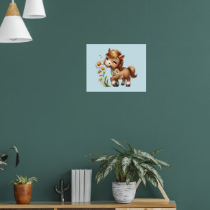 Affiche Mignonne Pony Mange Manger Des Marguerites