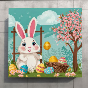 Affiche Mignonne printemps Oeufs de lapin de Pâques Illust