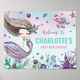 Affiche Mignonne sirène Anniversaire sous la piscine de la