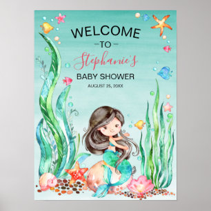 Affiche Mignonne sirène d'aquarelle sous le Baby shower ma