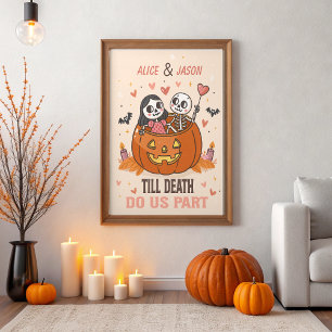 Affiche Mignonne Skeleton Couple Halloween Mariage Anniver